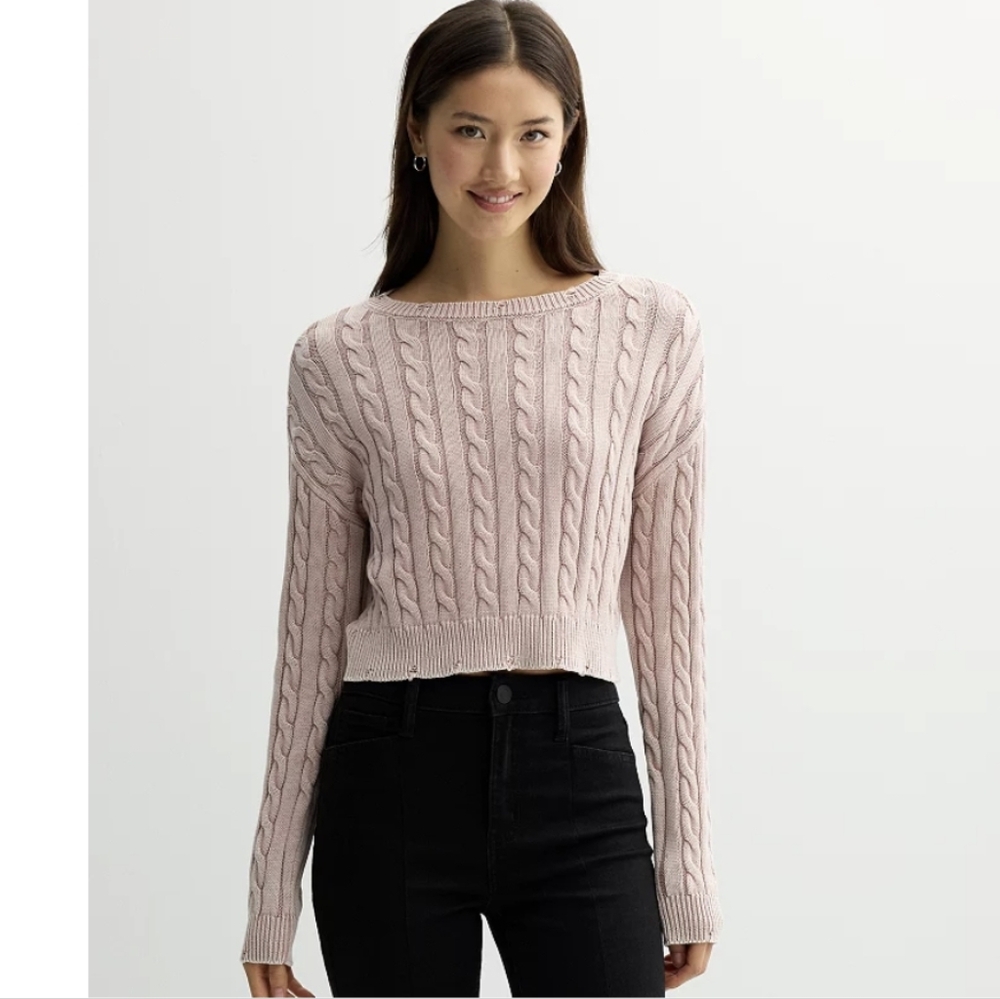 Sugar Moon Juniors Deconstructed Cable Pullover Pink Sweater Nwt Sz Medium